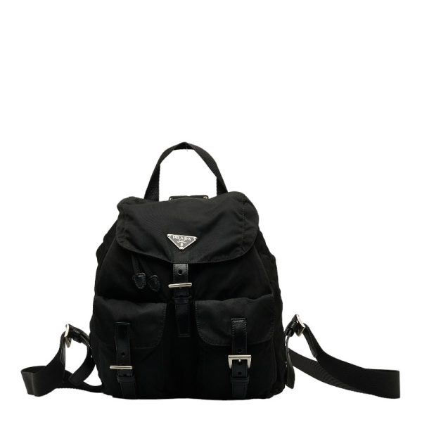 1 Prada Triangle Logo Plate Rucksack Backpack Black