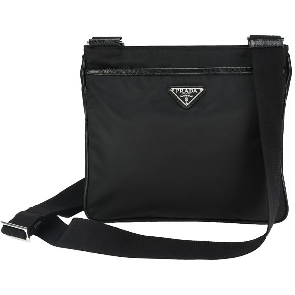 1 Prada Shoulder Bag Black Tesuto Nylon Saffiano Leather