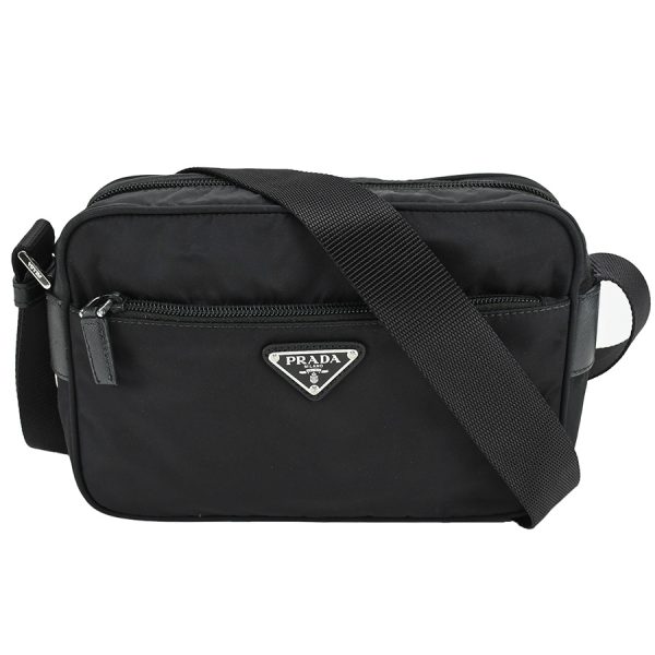 1 Prada Shoulder Bag Nylon Leather Black Silver Hardware