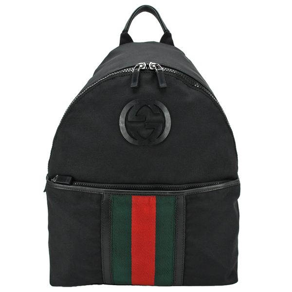 1 GUCCI Backpack Logo Sherry Line Rucksack Nylon Black Daypack