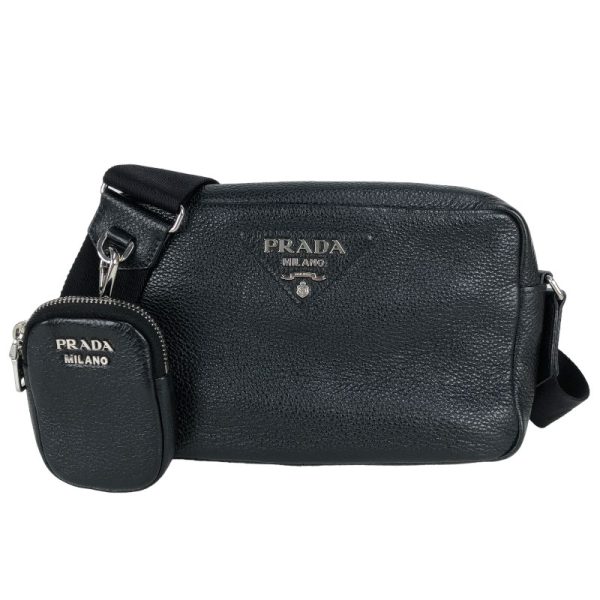 1 Prada Vitello Dino Shoulder Bag Black