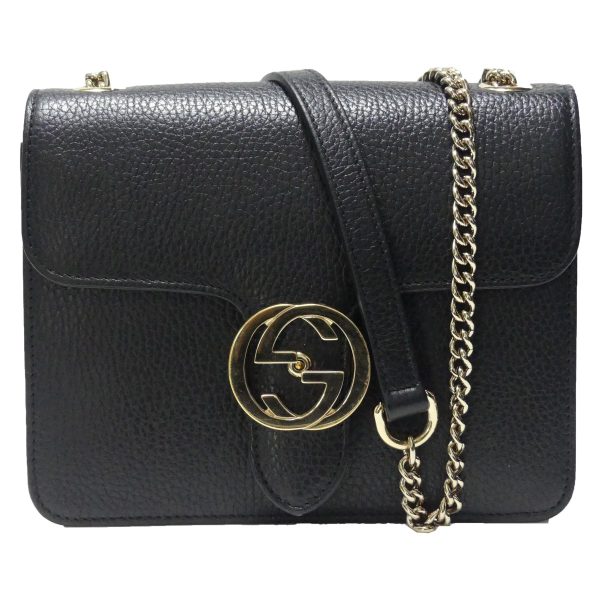 1 Gucci Interlocking G Chain Shoulder Leather Bag Black