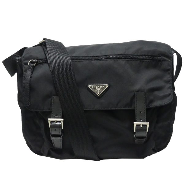 1 Prada Triangle Logo Nylon Messenger Shoulder Bag Black