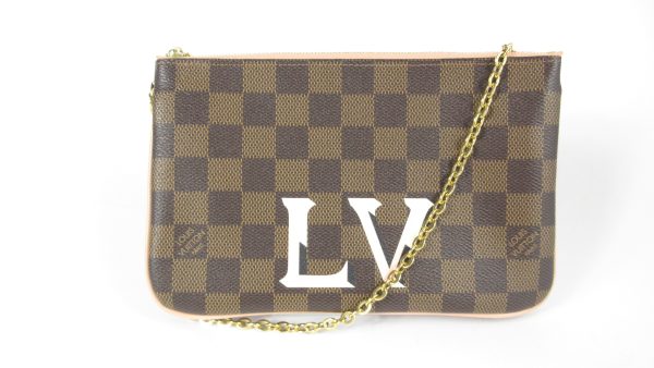 1 Louis Vuitton Damier Logo Double Zip Pochette Brown