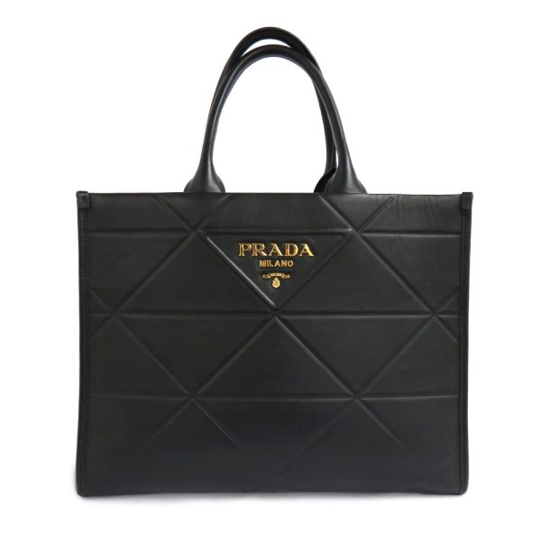 1 Prada Top Stitch Leather Medium Bag Tote Bag Black