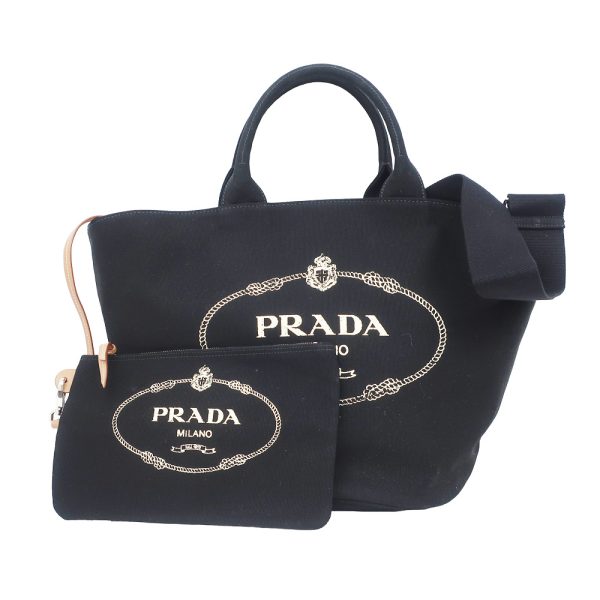 1 Prada Tote Bag Canapa Black 2way Hand Shoulder