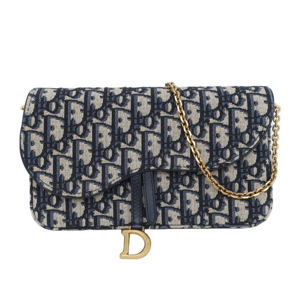 1 Christian Dior Chain Pouch Shoulder Bag Jacquard Oblique Navy