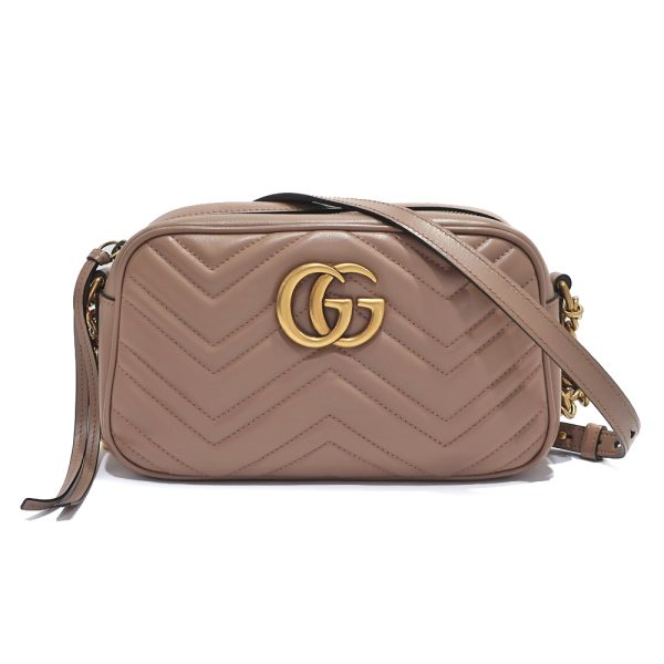 1 Gucci Chain Shoulder Bag Quilted GG Marmont Pink Beige