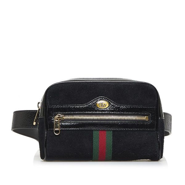 1 Copy Gucci GG Ophidia Sherry Line Crossbody Bag Waist Bag Black Enamel Suede