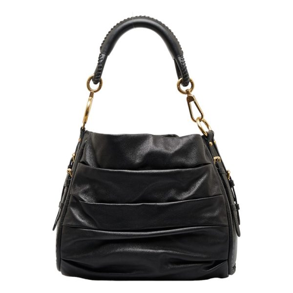 1 Copy Dior Pleated Hobo Gold Hardware One Shoulder Bag Black Lambskin