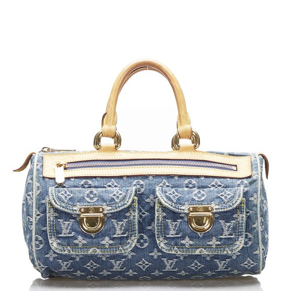 1 Copy Louis Vuitton Monogram Denim Neo Speedy Handbag Mini Boston Blue Denim Leather