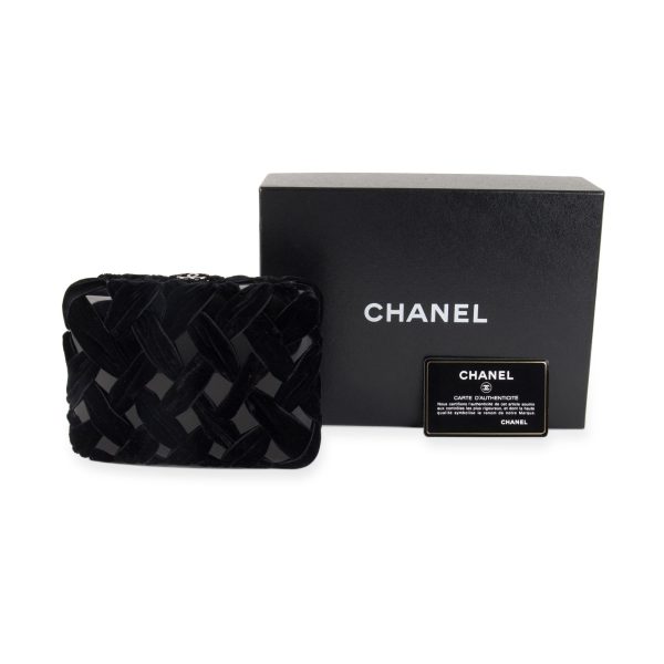 105213 box Chanel Black Velvet Resin Box Clutch with Chain