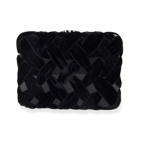 105213 bv Chanel Black Velvet Resin Box Clutch with Chain