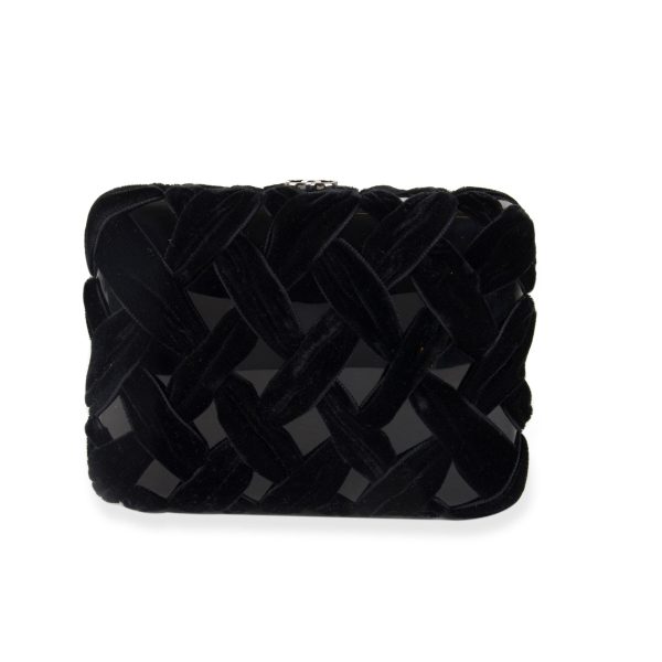 105213 fv Chanel Black Velvet Resin Box Clutch with Chain