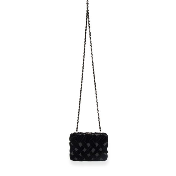 105213 pv Chanel Black Velvet Resin Box Clutch with Chain