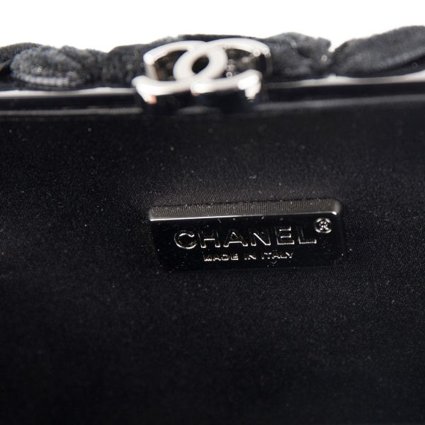 105213 stamp Chanel Black Velvet Resin Box Clutch with Chain