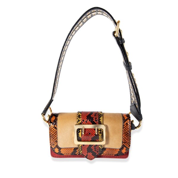 105501 fv Burberry Multi Color Patchwork Snakeskin Leather Buckle Bag