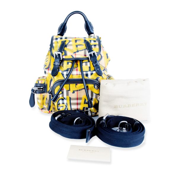 105502 box 182be944 f1cc 4bba 8ba7 643e3655a62e Burberry Yellow Check Print Graffiti Small Rucksack