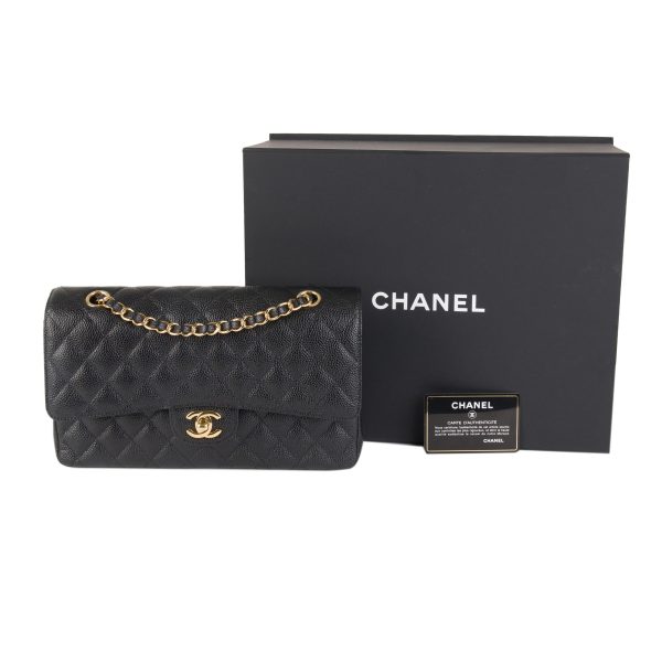 105530 box Chanel Black Quilted Caviar Leather Medium Classic Double Flap Bag