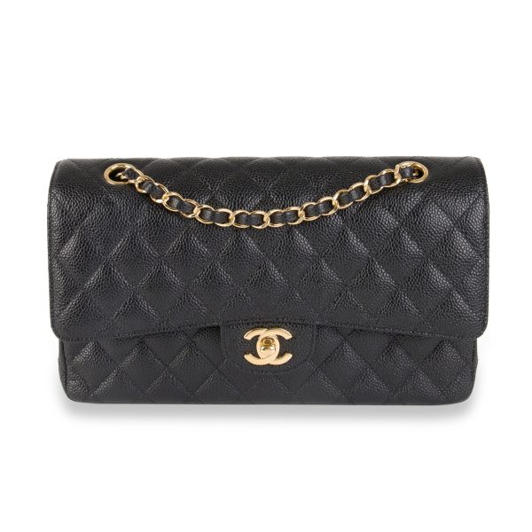 105530 fv Chanel Black Quilted Caviar Leather Medium Classic Double Flap Bag