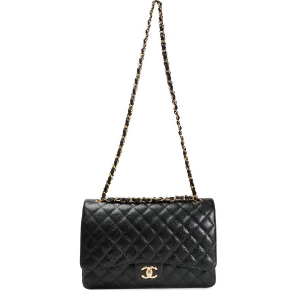 106444 bv Chanel Black Caviar Quilted Classic Maxi Double Flap Bag