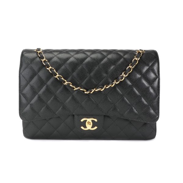 106444 fv Chanel Black Caviar Quilted Classic Maxi Double Flap Bag