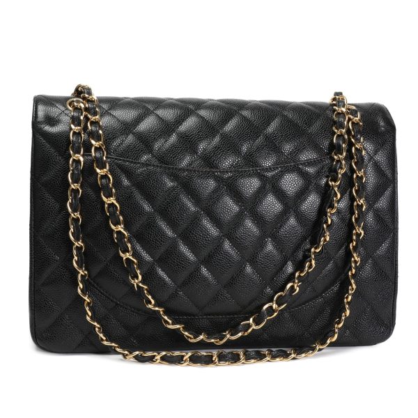 106444 pv Chanel Black Caviar Quilted Classic Maxi Double Flap Bag