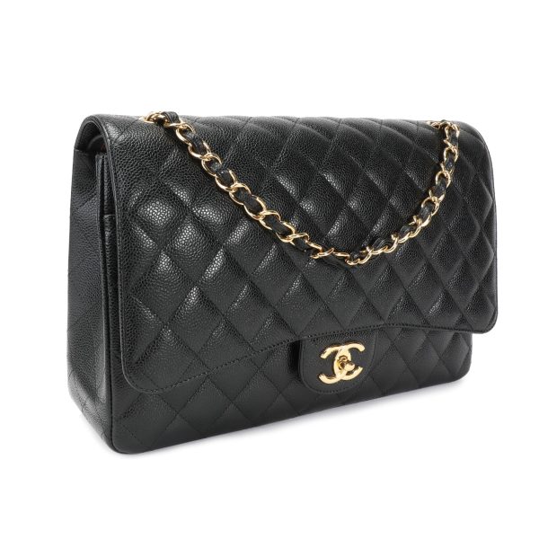 106444 sv Chanel Black Caviar Quilted Classic Maxi Double Flap Bag