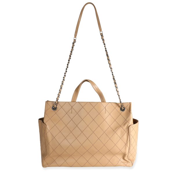 106955 bv Chanel Beige Calfskin Leather Stitch Pocket Tote