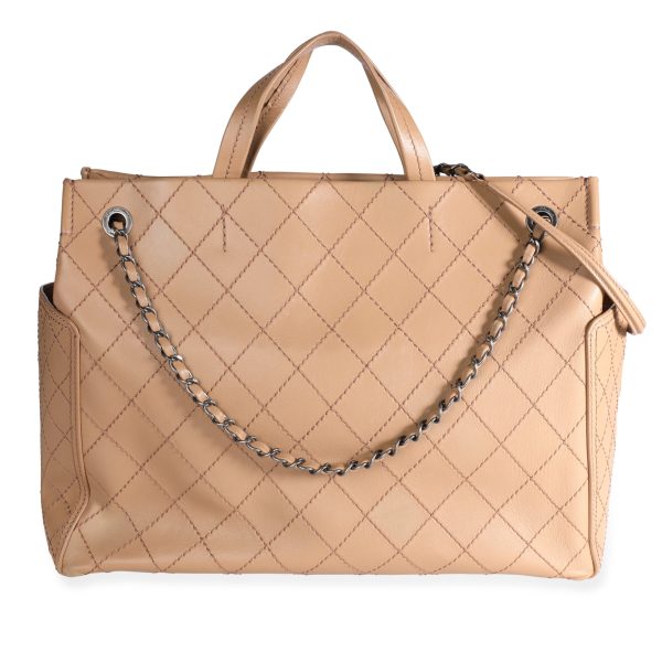 106955 fv Chanel Beige Calfskin Leather Stitch Pocket Tote