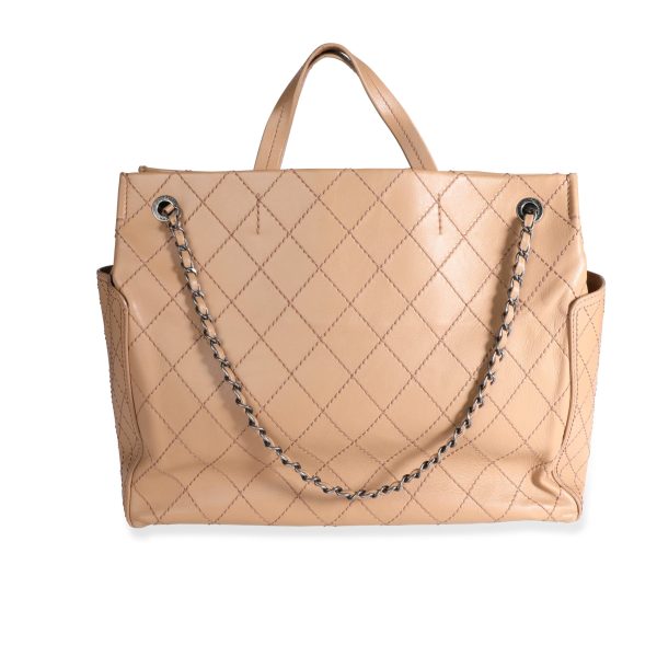 106955 pv Chanel Beige Calfskin Leather Stitch Pocket Tote