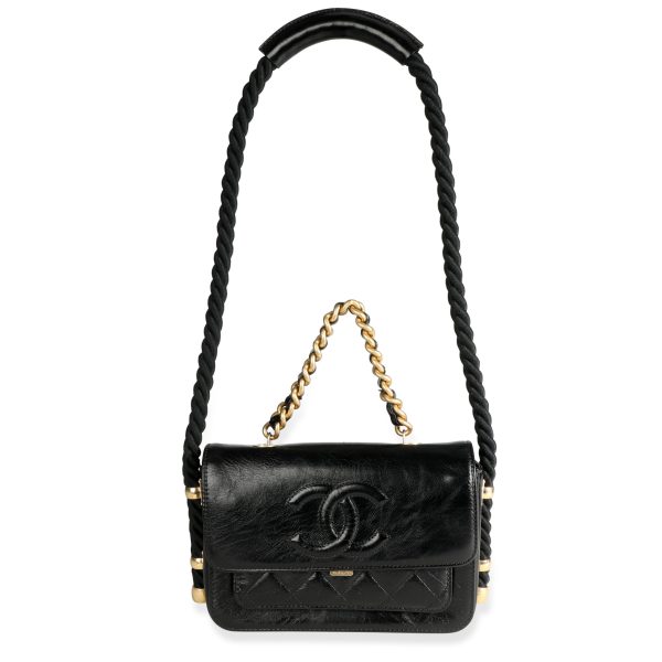 106958 bv Chanel Black Crinkled Calfskin En Vogue Rope Flap Bag