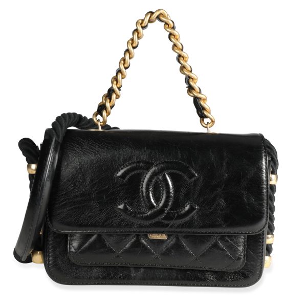 106958 fv Chanel Black Crinkled Calfskin En Vogue Rope Flap Bag