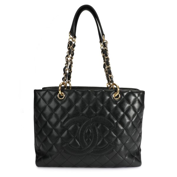 106988 fv Chanel Black Caviar Quilted Grand Shopping Tote