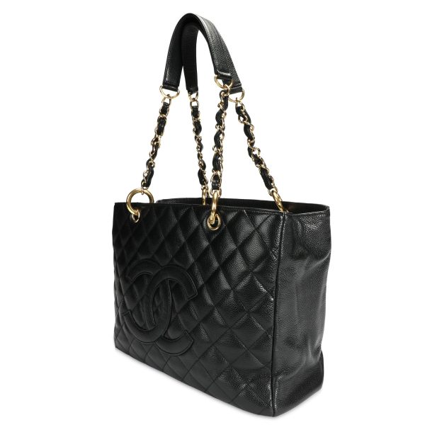 106988 sv Chanel Black Caviar Quilted Grand Shopping Tote