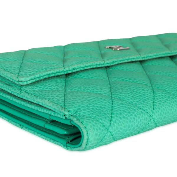 107361 box Chanel Mint Green Caviar Quilted Long Flap Wallet