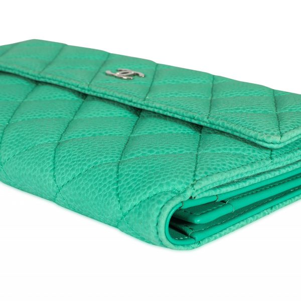 107361 clasp Chanel Mint Green Caviar Quilted Long Flap Wallet