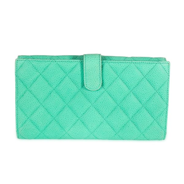 107361 pv Chanel Mint Green Caviar Quilted Long Flap Wallet