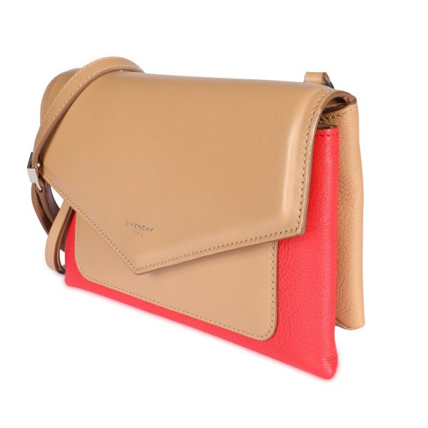 107741 sv Givenchy Beige Red Leather Duetto Crossbody Bag