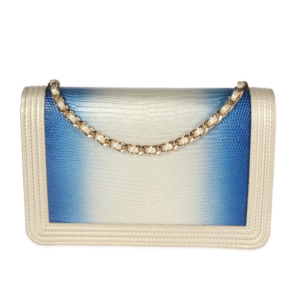 107809 pv Chanel Blue Pewter Lizard Boy Wallet on Chain