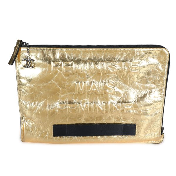 107859 fv Chanel Metallic Gold Calfskin Feministe Mais Feminine Clutch