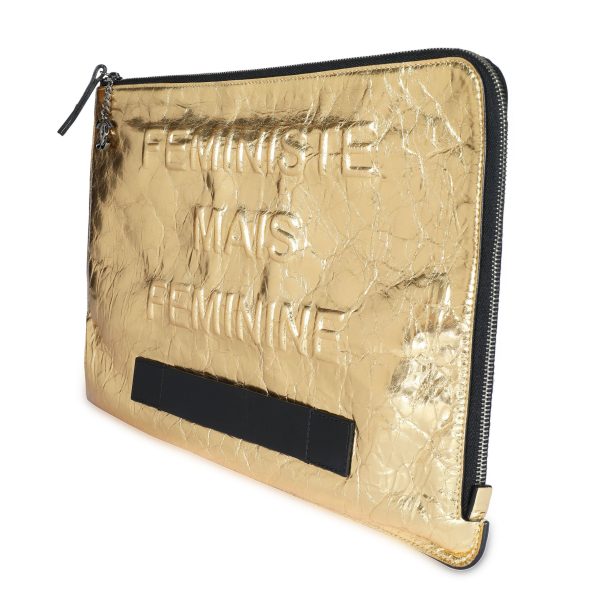 107859 sv Chanel Metallic Gold Calfskin Feministe Mais Feminine Clutch