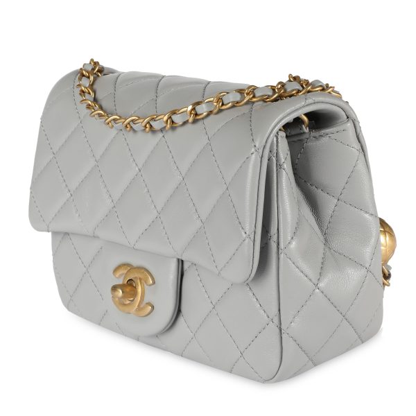 108411 sv Chanel Gray Quilted Lambskin Pearl Crush Mini Flap Bag