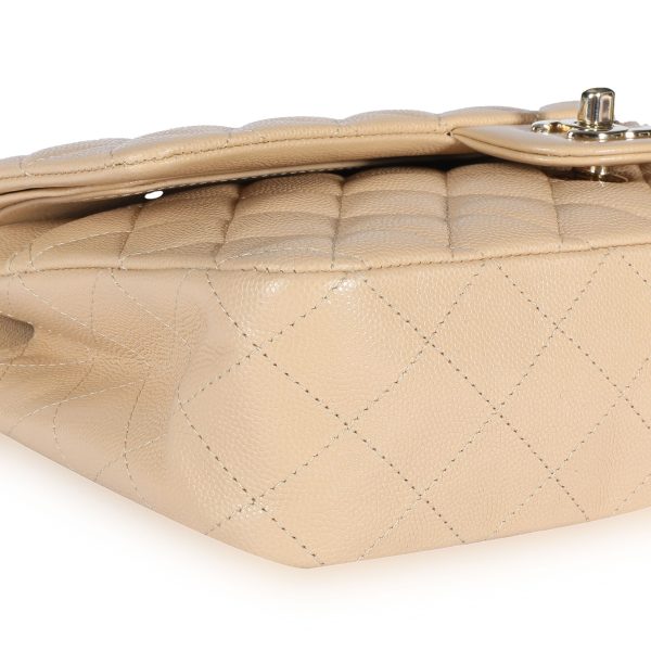 108416 box Chanel Beige Quilted Caviar Classic Medium Double Flap Bag