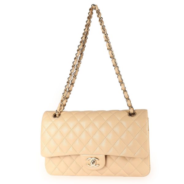 108416 bv Chanel Beige Quilted Caviar Classic Medium Double Flap Bag