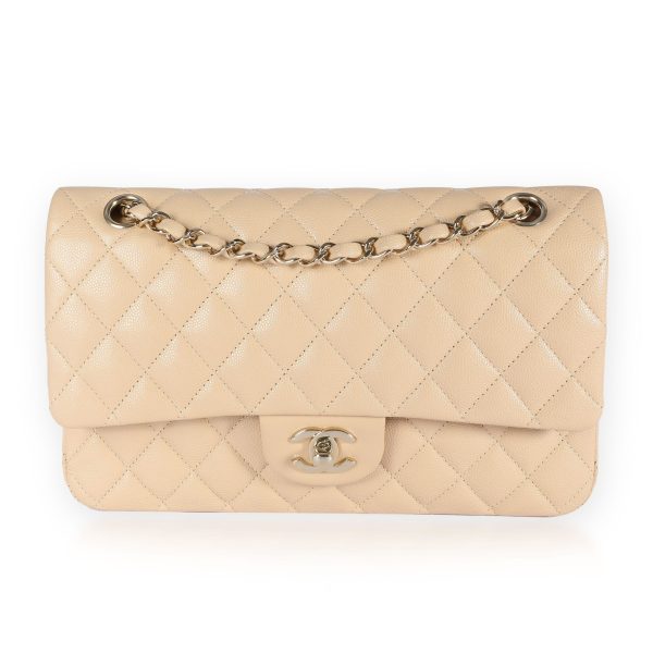 108416 fv Chanel Beige Quilted Caviar Classic Medium Double Flap Bag