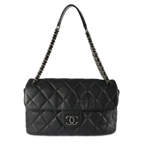 108417 bv Chanel Black Caviar Quilted Single Flap Bag