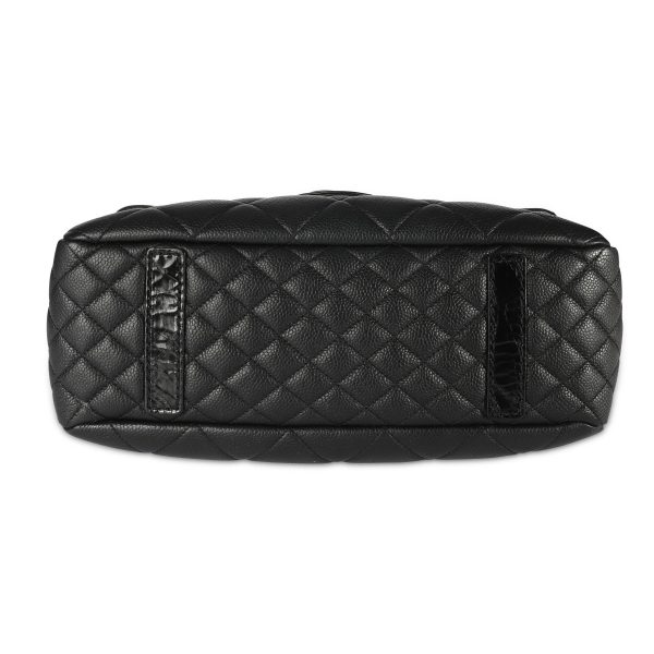 108417 stamp Chanel Black Caviar Quilted Single Flap Bag