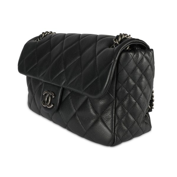 108417 sv Chanel Black Caviar Quilted Single Flap Bag