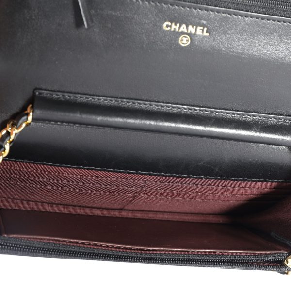 108499 av Chanel Black Quilted Lambskin Wallet on Chain